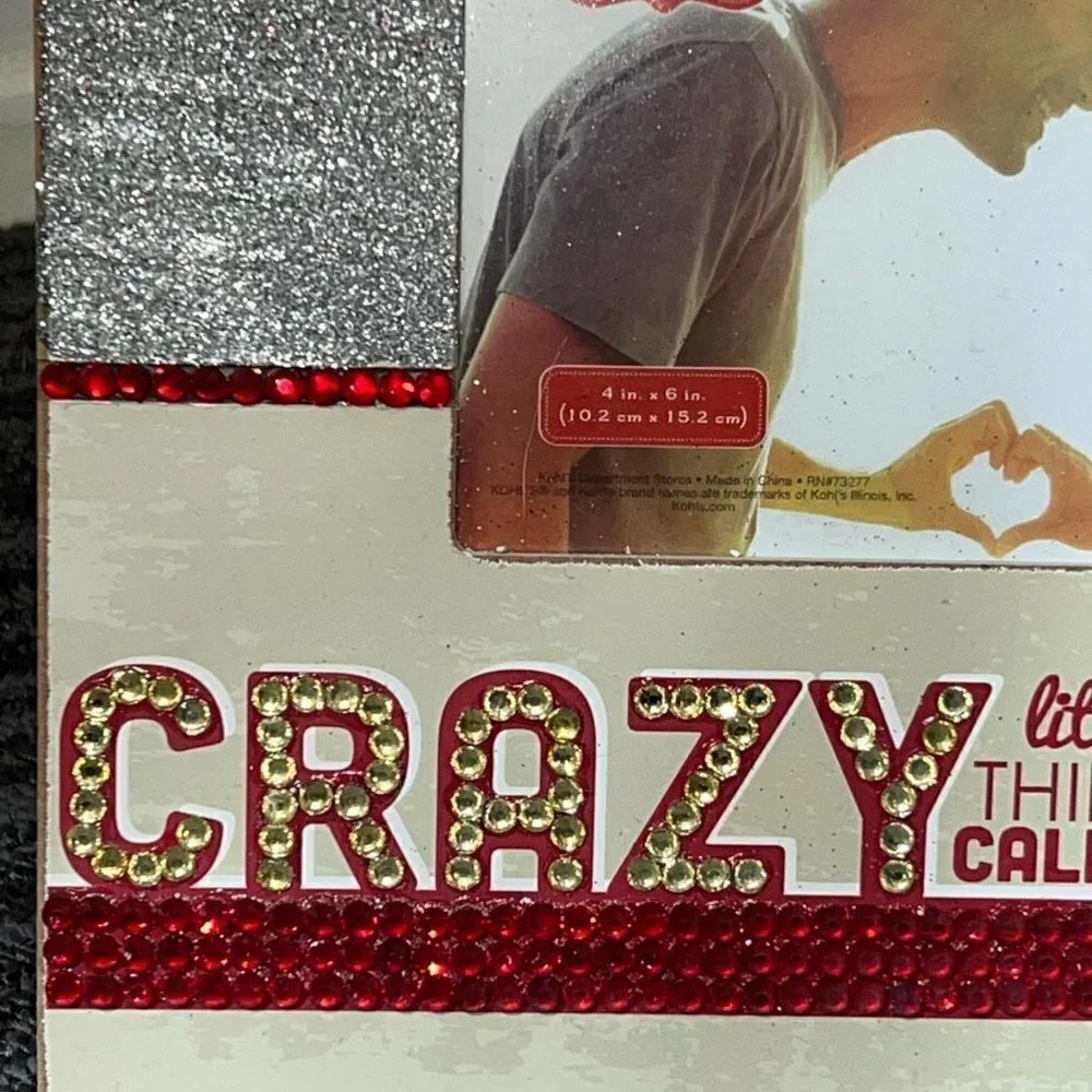 Rhinestone & glitter embellished 4x6 picture frame “crazy thing called love”